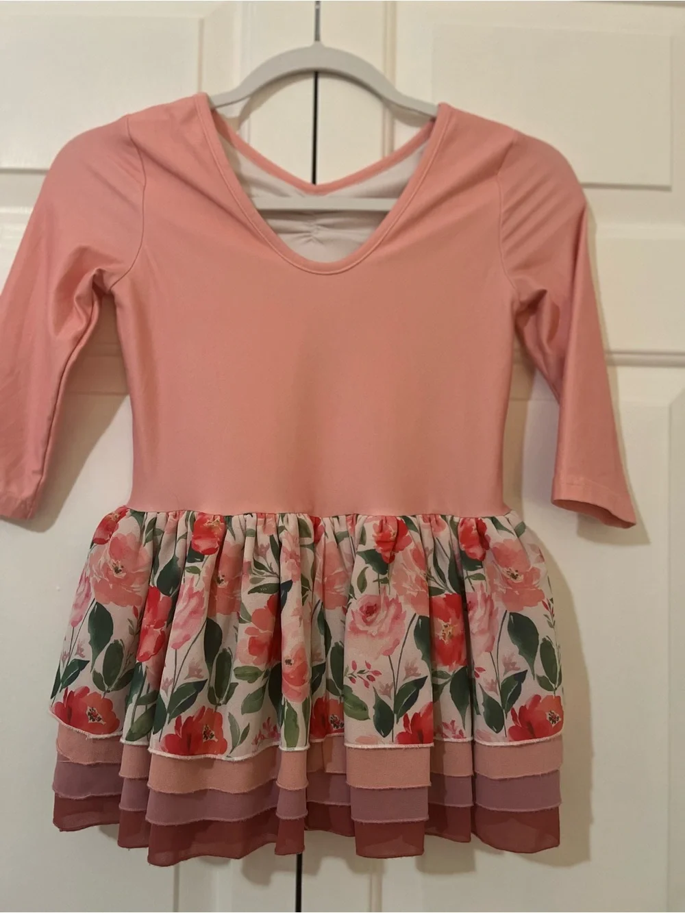 Cheeky plum Pink Floral Tiered Long-Sleeve Dance Leotard